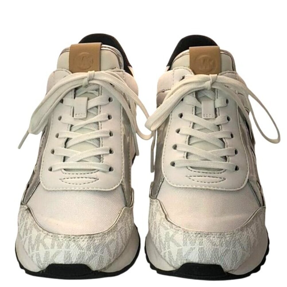 Michael Kors Maddy Two-Tone Gray & Silver Signature Logo & Mesh Trainers Size 6 - Picture 3 of 9